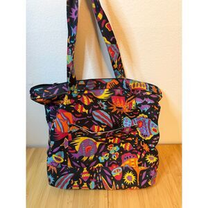 RARE PRINT! 1970s Vintage Carpetbags of America Tropical Fish Neon Tote Bag